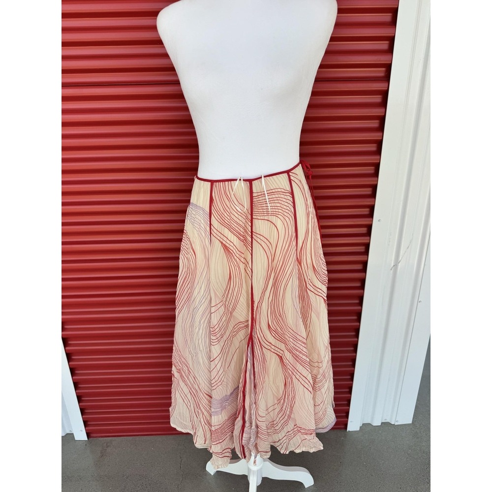Escada Skirt Womens 34 Multicolor Striped Silk Chiffon Wrap Midi Lined Pleated